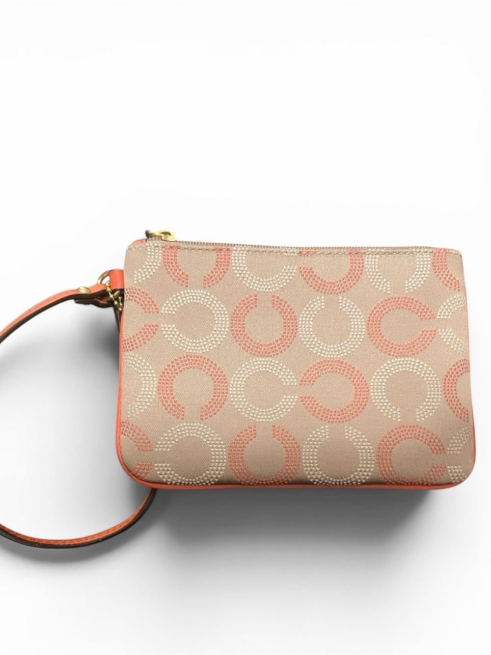 Coach Ashley Dot OP ART Beige and Coral Patterned Wristlet